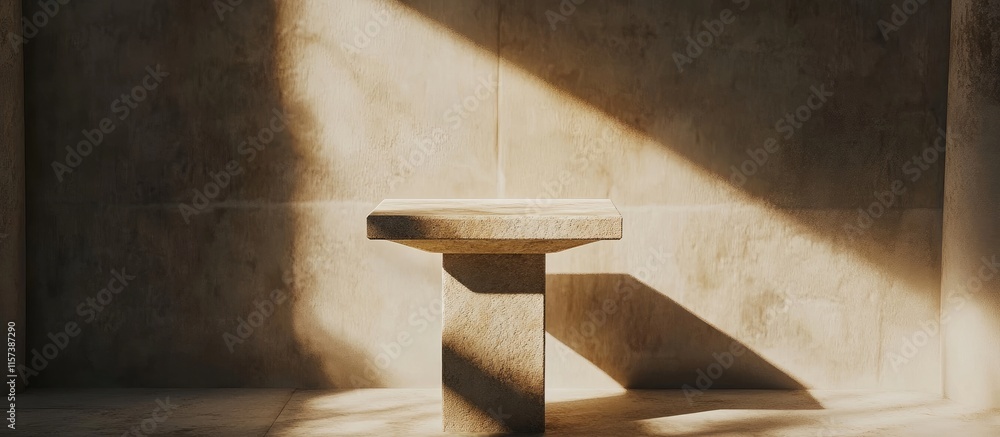 Poster minimalistic stone pedestal with soft shadows and empty space for text ideal for branding or artisti