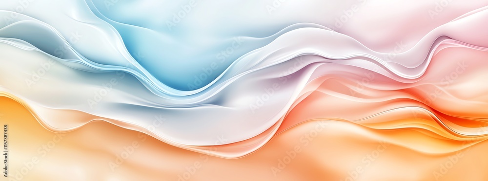 Poster abstract colorful waves in a fluid, flowing pattern with soft gradients of blue, pink, and orange. p