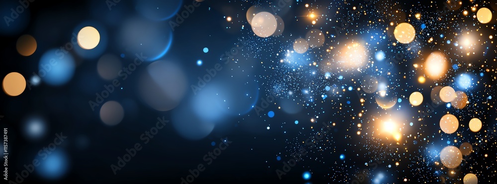 Poster an abstract background with shimmering blue and golden bokeh lights. perfect for use in design proje
