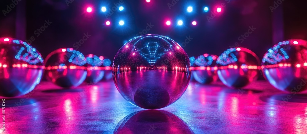 Aufkleber mirrored disco ball reflecting colorful stage lights creating a lively atmosphere with ample space f