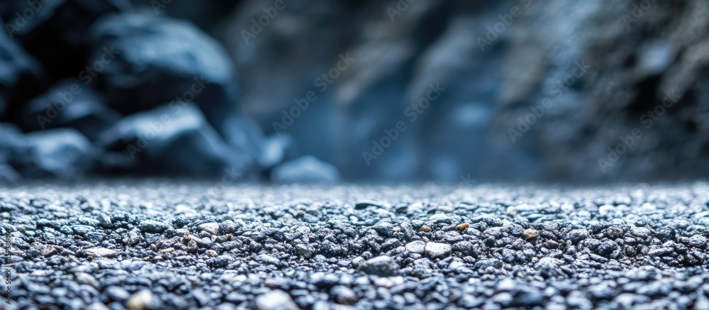 Poster dramatic close-up of wet gravel with blurred rock face background creating a moody atmosphere and am