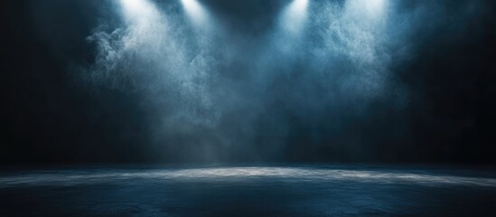 Dramatic empty stage illuminated by spotlights creating a mysterious atmosphere with space for custom text or branding solutions