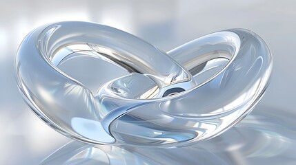 Fototapeta premium Shiny, intertwined chrome or silver abstract shape resting on a reflective surface, conveying concepts of connection and unity.