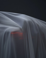 Vehicle Partially Covered by Translucent Fabric