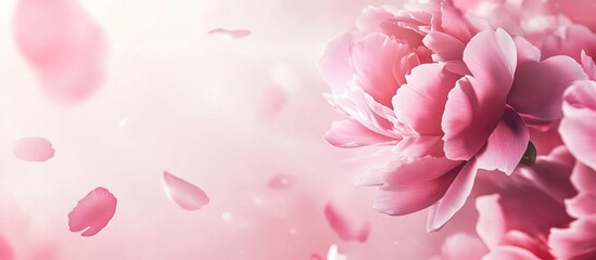Fototapeta premium Pink peony flower in full bloom with soft petals and romantic background perfect for Valentine's Day or feminine themed designs