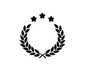 Laurel Wreath with three stars icon. Branches of olives, symbol of victory vector design and illustration.

