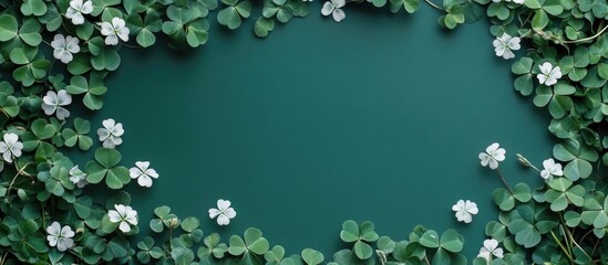 Elegant Green Background Adorned with White Clover Leaves Providing Ample Space for Text and Design Elements