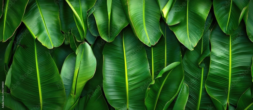 Poster lush green banana leaves create a vibrant border with ample empty space for customizable text or gra