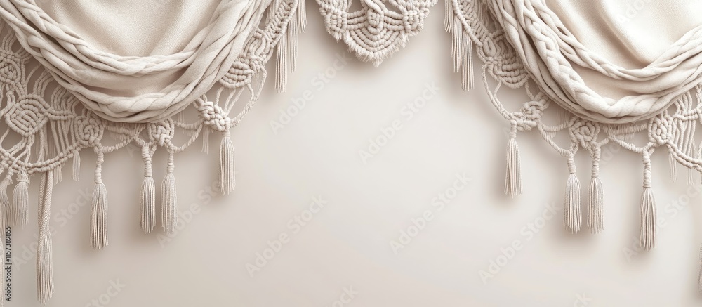 Poster handcrafted macrame wall decor with soft textures on light background creating inviting atmosphere f