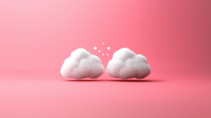 Niedliche, blaue Wolkenfiguren auf einem rosafarbenen Hintergrud

