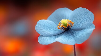 A Single Light Blue Poppy Flower Blooms
