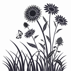 Sunflower Field vector silhouette black design white background