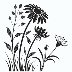 Sunflower Field vector silhouette black design white background