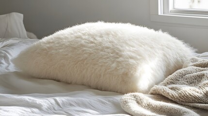 Cozy home decor pillows for a relaxing bedroom atmosphere soft textures indoor setting warm lighting