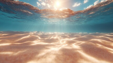 Underwater seascape; sunlit ocean floor.