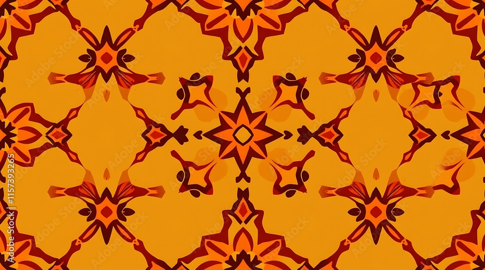 Poster intricate geometric pattern: a seamless, repeating pattern of geometric shapes in shades of orange, 