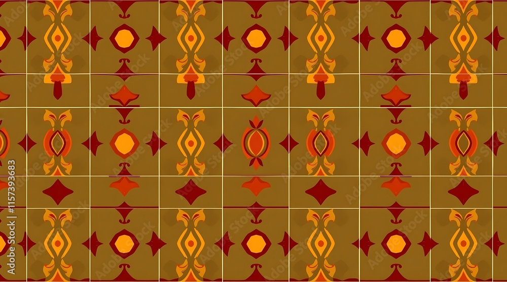 Poster geometric tile pattern: a seamless, repeating pattern of intricate geometric shapes and vibrant colo