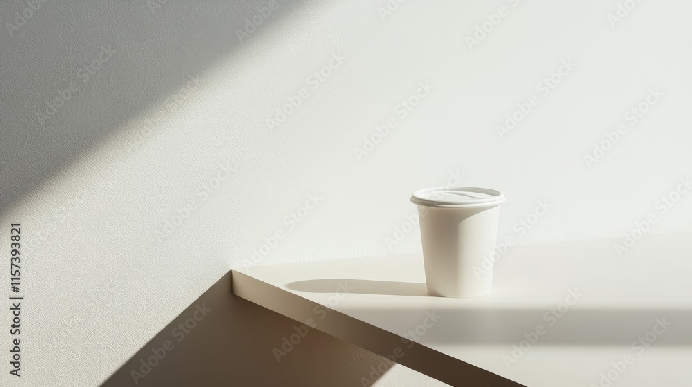 Poster minimalist visual identity mockup of a cup on a light table with soft shadows for branding and desig