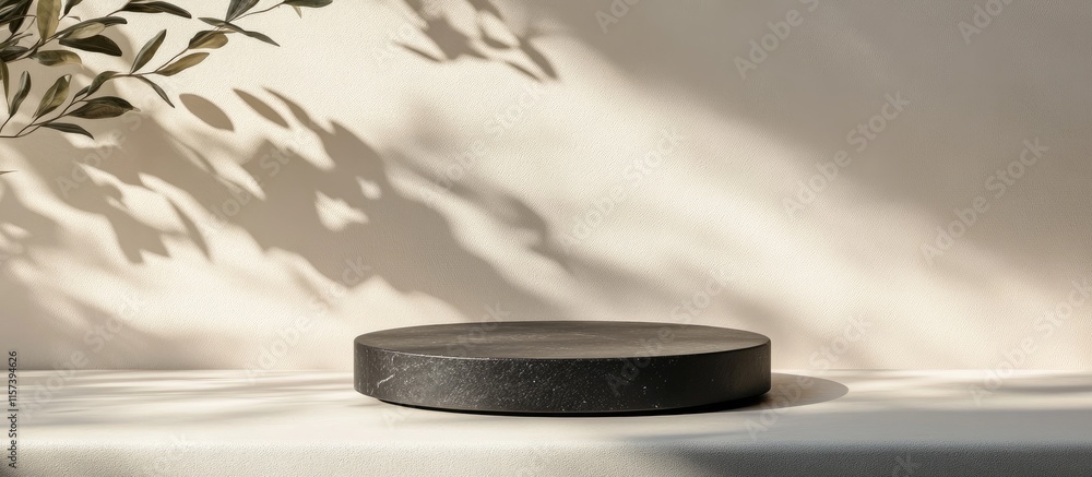 Poster minimalistic black podium on smooth surface with soft shadows perfect for product display and custom