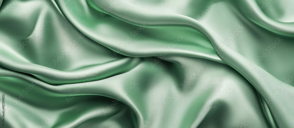Poster mint green silk satin fabric with elegant waves and smooth texture featuring ample blank space for t