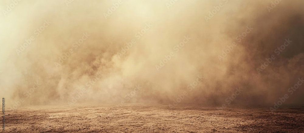 Poster mysterious brown mist enveloping serene rural landscape with foggy depth and ample space for text in