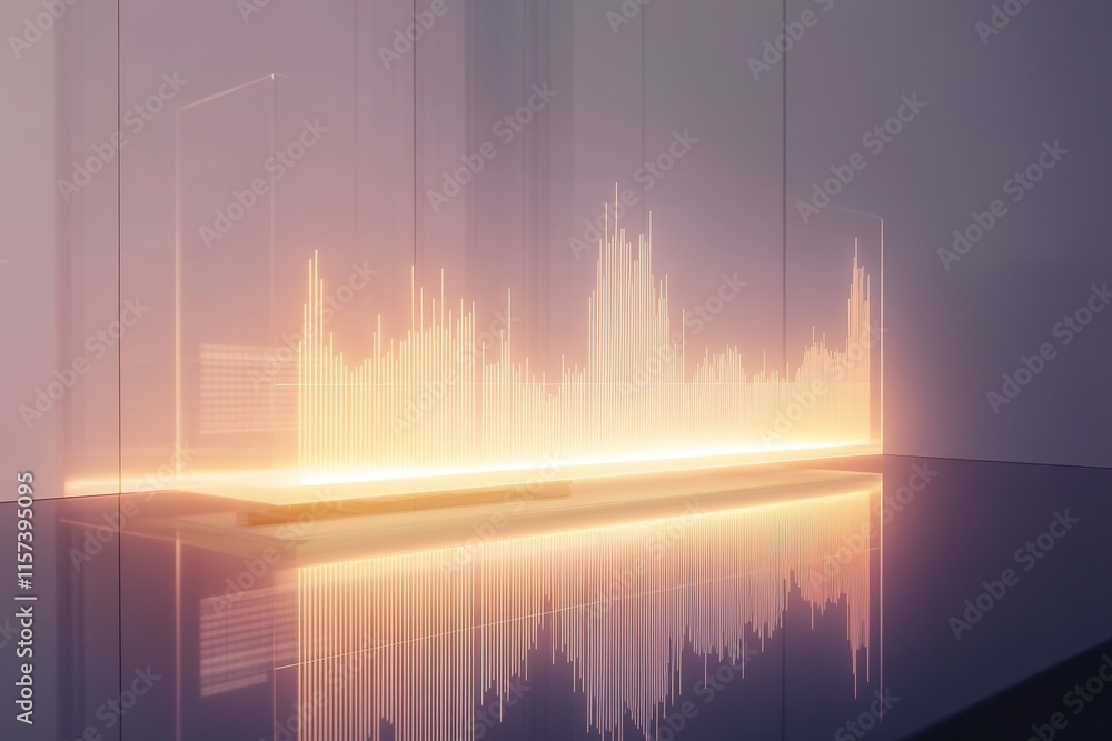 Poster single glowing chart of business analytics displayed on reflective desk in minimalist setting