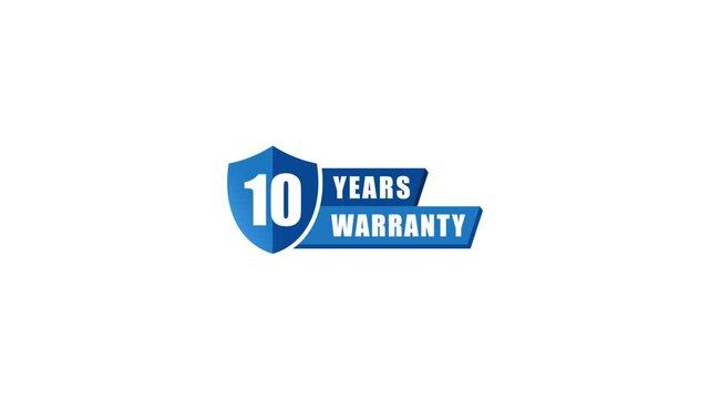 10 year warranty label. Motion graphic