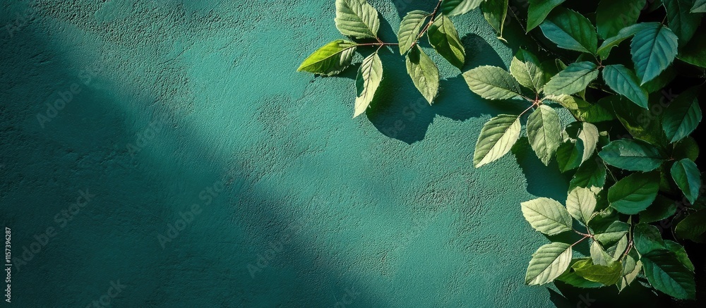 Aufkleber tropical leaf shadows on rich green background with ample copy space for text and design elements