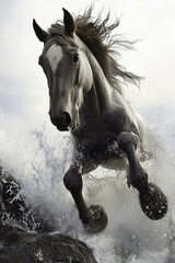 Gray Horse Leaping Through Water
