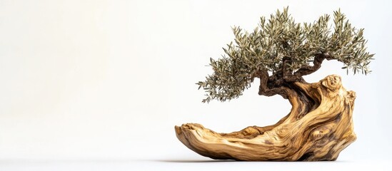 Fototapeta premium Handcrafted olive tree bowl showcasing natural textures and unique details on isolated white background with space for creative text placement