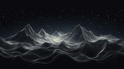Elegant gold-line mountains on deep blue background