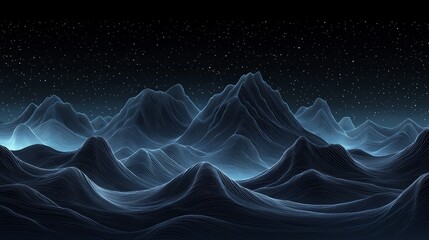 Elegant gold-line mountains on deep blue background