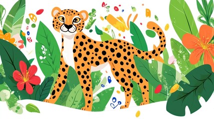 Spotted Cheetah Tropical Jungle Vivid Colors Bold Style