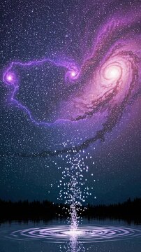 Night Sky with NGC 892 Galaxy Composite, Spiral Galaxy, and Light Paints