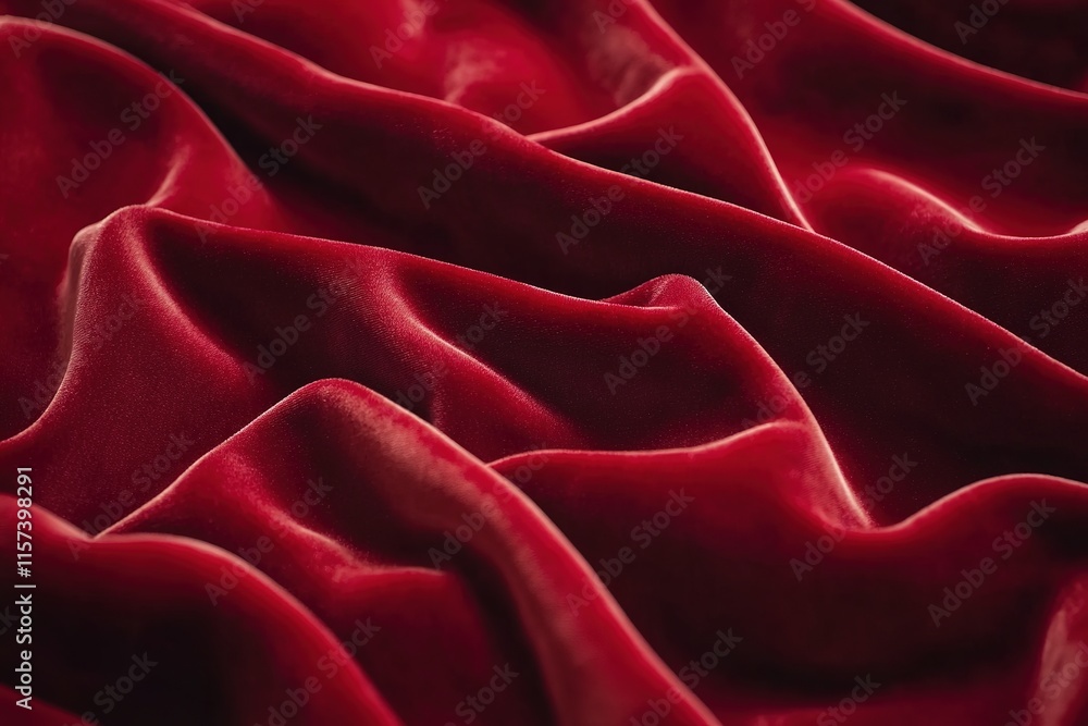 Aufkleber close-up view of deep red velvet with smooth plush surface softly reflecting light