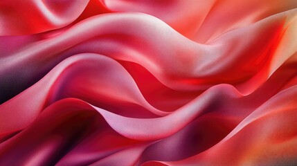 Fototapeta premium Wavy folds of luxurious red silk satin fabric with a soft focus capturing elegance and depth in texture