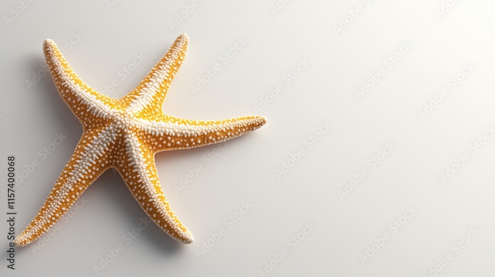 Poster lone starfish on simple white background with soft shadow beneath it