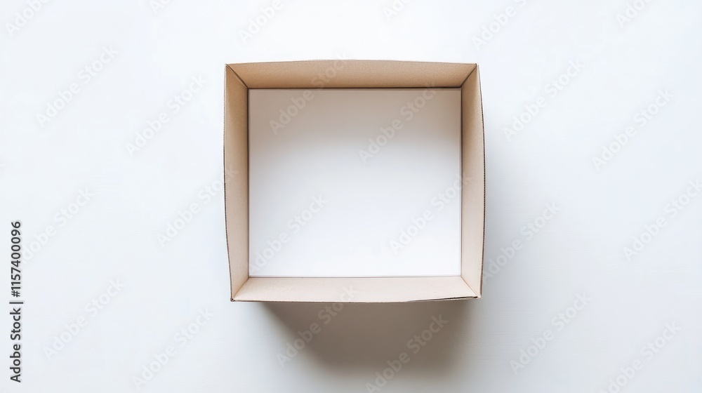 Poster open empty cardboard box on a white background creating a minimalistic and versatile space for produ