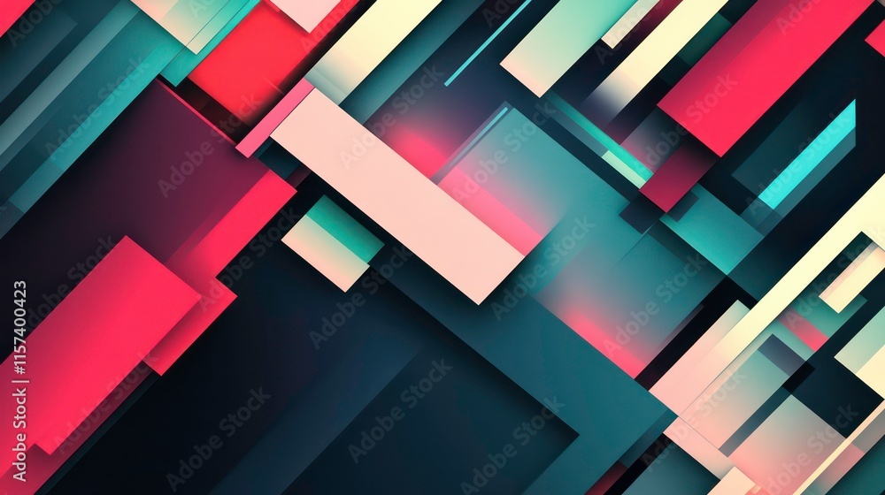 Poster abstract geometric background with overlapping colorful rectangles and squares in shades of red, pin