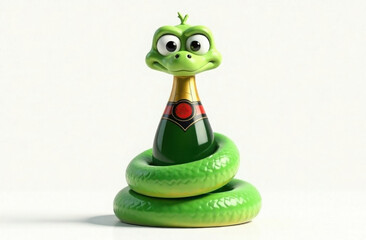 
Cartoon cute snake tempter wrapped around a bottle of Alcohol champagne. 