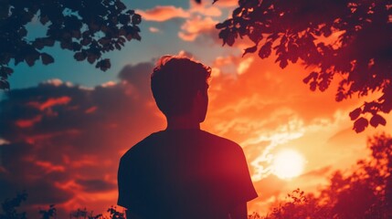 Obraz premium Silhouette of a Person at Sunset