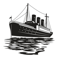 Big cruise ship clip art. Flat monochrome vector illustration	