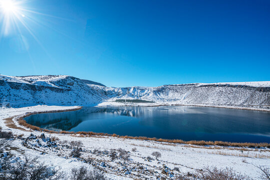 The scenic views of Lake Nar (Nar or Narlı G&ouml;l&uuml;) is a brackish crater lake situated on the borderline between Aksaray  and Niğde, Turkey