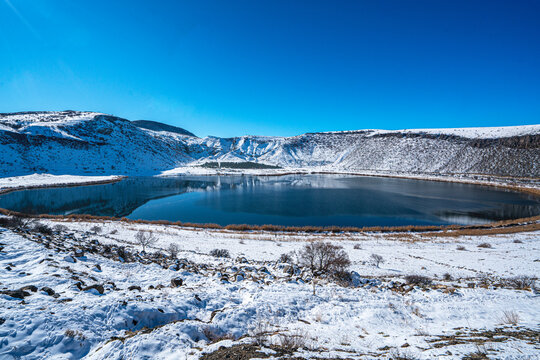 The scenic views of Lake Nar (Nar or Narlı G&ouml;l&uuml;) is a brackish crater lake situated on the borderline between Aksaray  and Niğde, Turkey