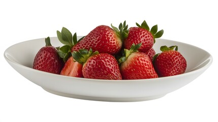 Fresh strawberries displayed on a white plate natural light setting gourmet food photography