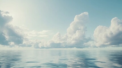 Naklejka premium Calm Ocean Horizon with Soft Clouds and Inspirational Message for Peace and Serenity Background