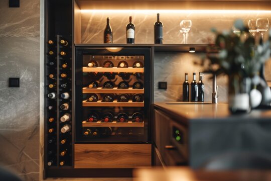 Wine fridge in a modern home kitchen