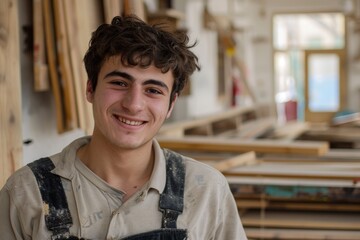 Obraz premium Portrait of a smiling young man working in carpentry
