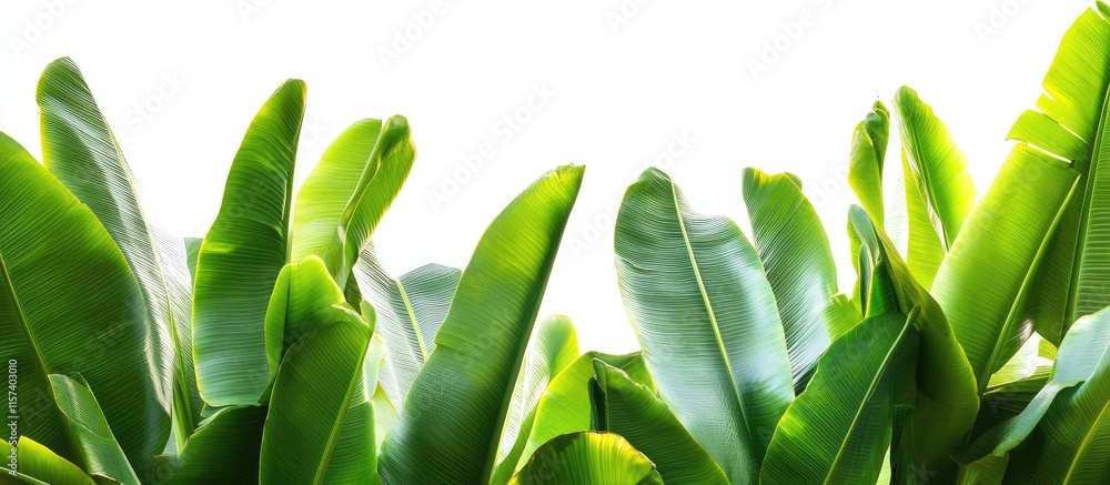 Poster green banana leaves create a vibrant border framing empty space ideal for adding text or captions in