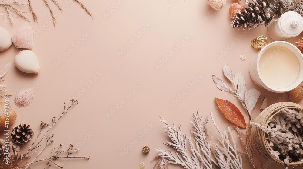 Poster autumn and winter mood board flat lay template for social media branding with natural elements and e
